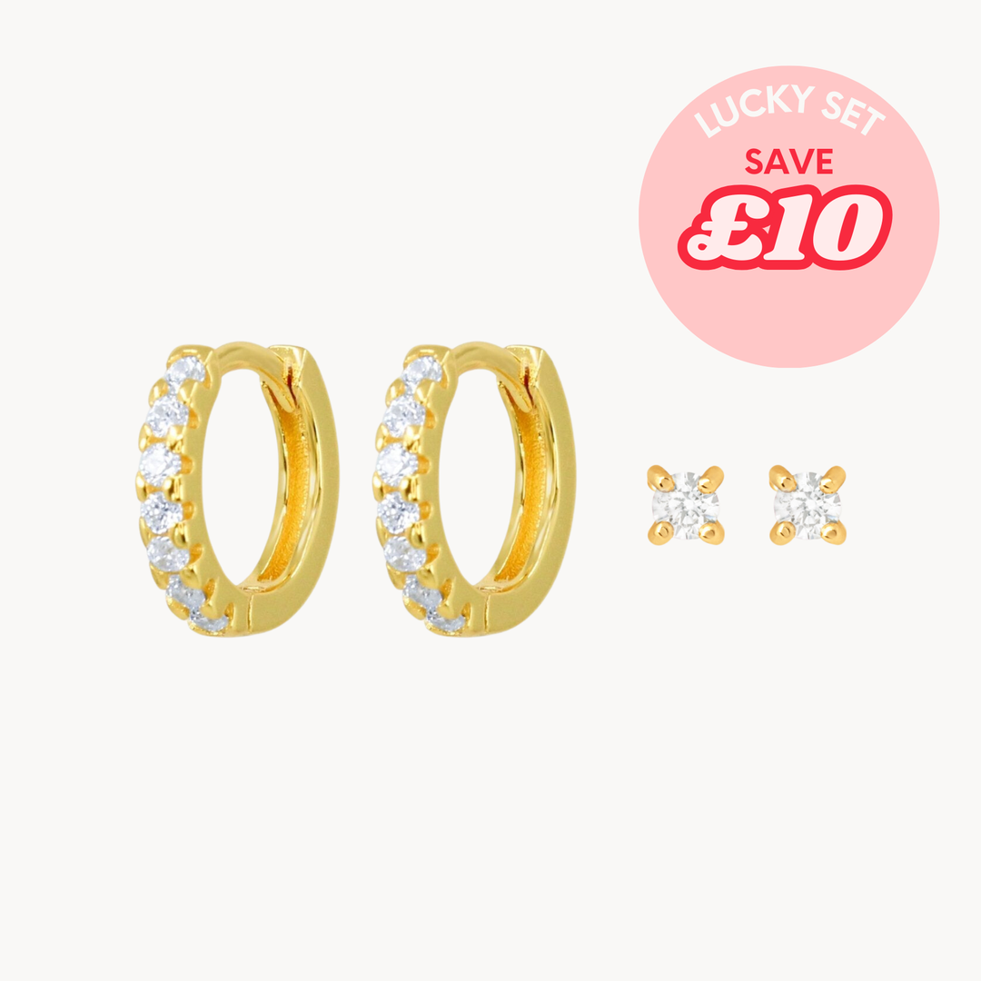 Clear Mini Pavé Huggie & Stud Set - Lucky Eleven Jewellery