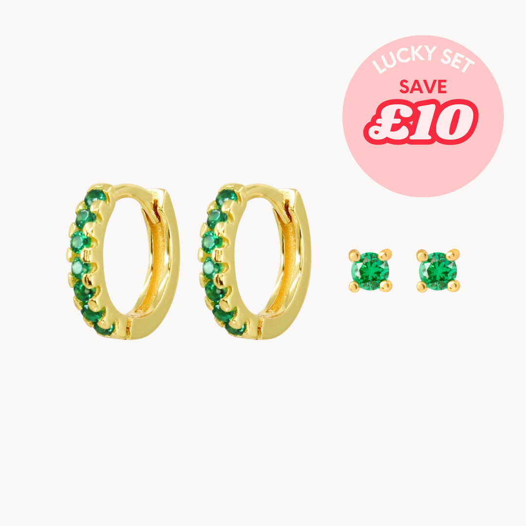 Green Mini Pavé Huggie & Stud Set - Lucky Eleven Jewellery