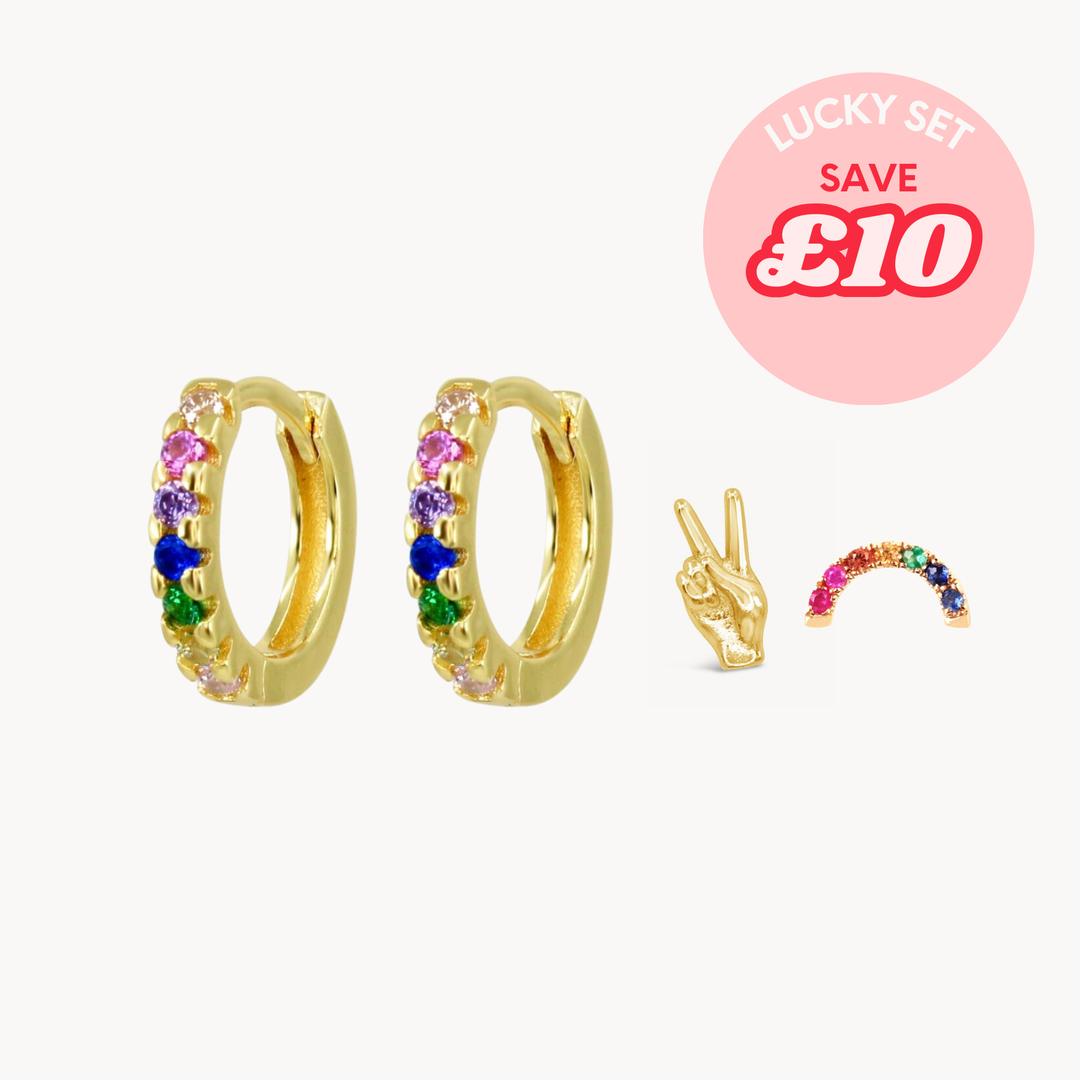 Rainbow Pavé Hoop & Stud Set - Lucky Eleven Jewellery
