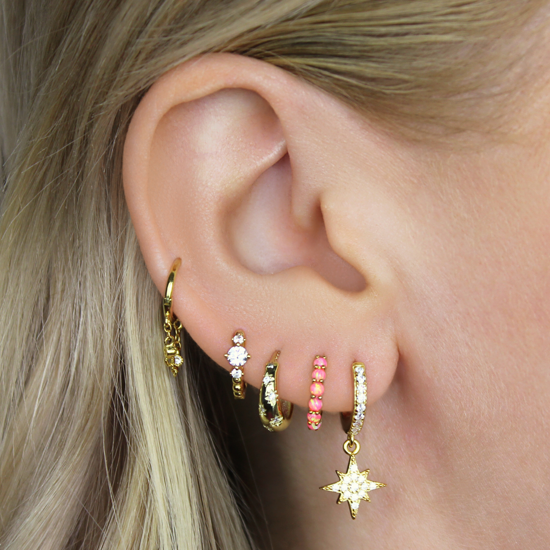 Pink Opal Huggie Hoops