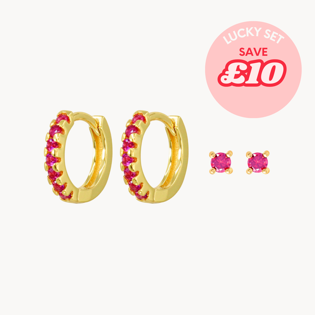 Pink Mini Pavé Huggie & Stud Set - Lucky Eleven Jewellery