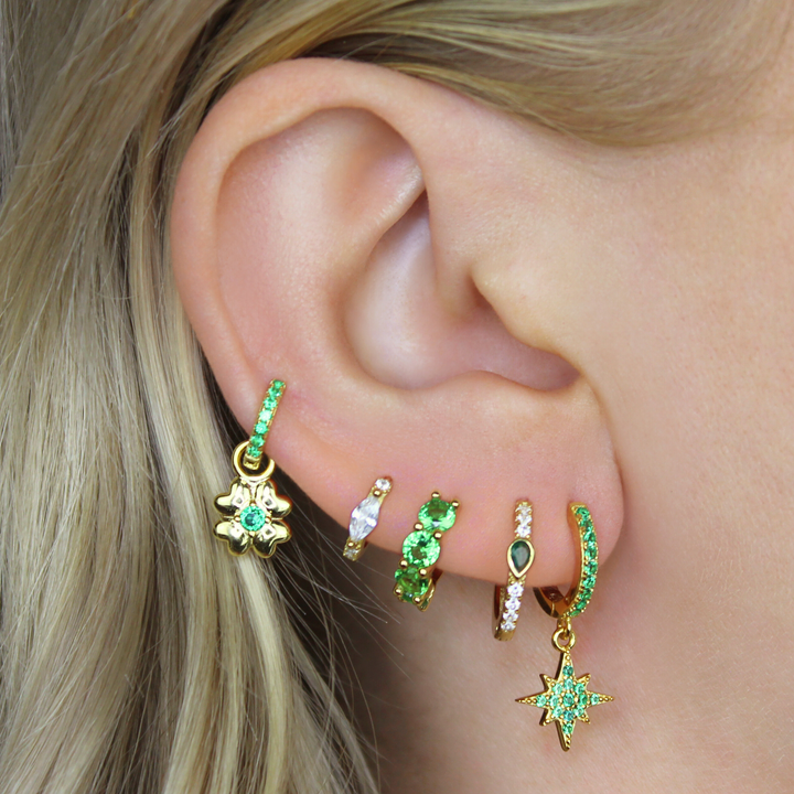 Lucky Star Huggie Hoops - Green