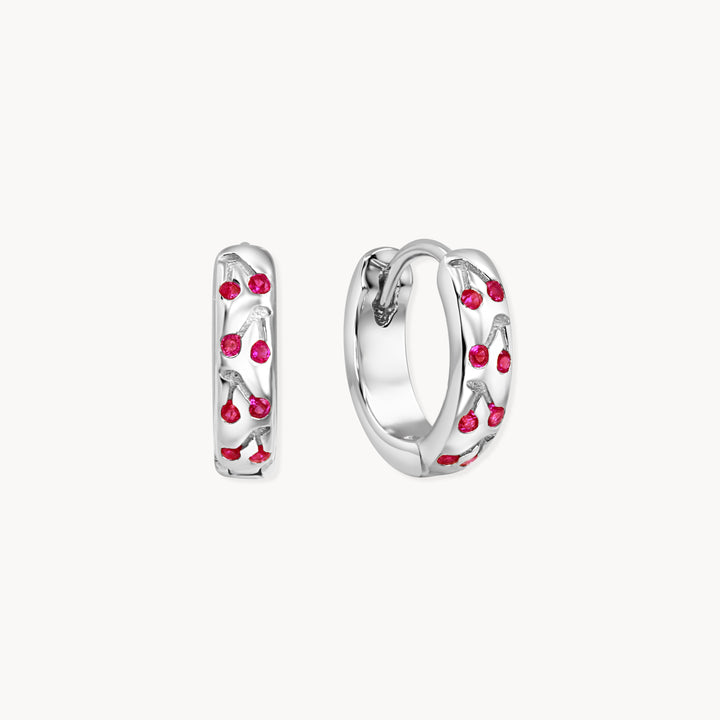 Crystal Cherry Huggie Hoops - Lucky Eleven Jewellery