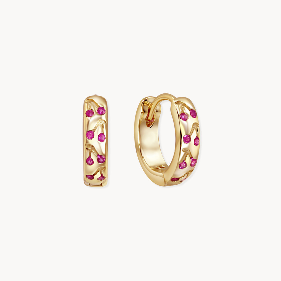 Crystal Cherry Huggie Hoops - Lucky Eleven Jewellery