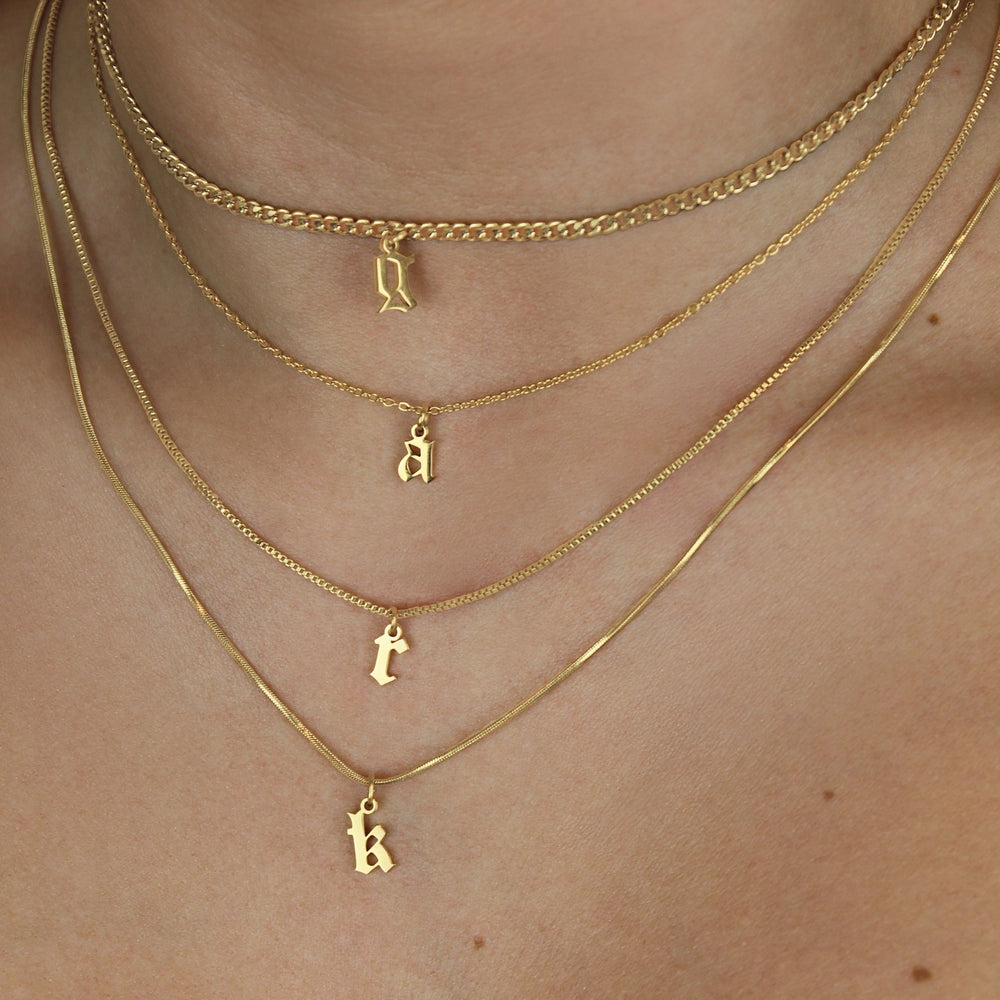 Tiny Letter Necklace - Old English - Lucky Eleven Jewellery