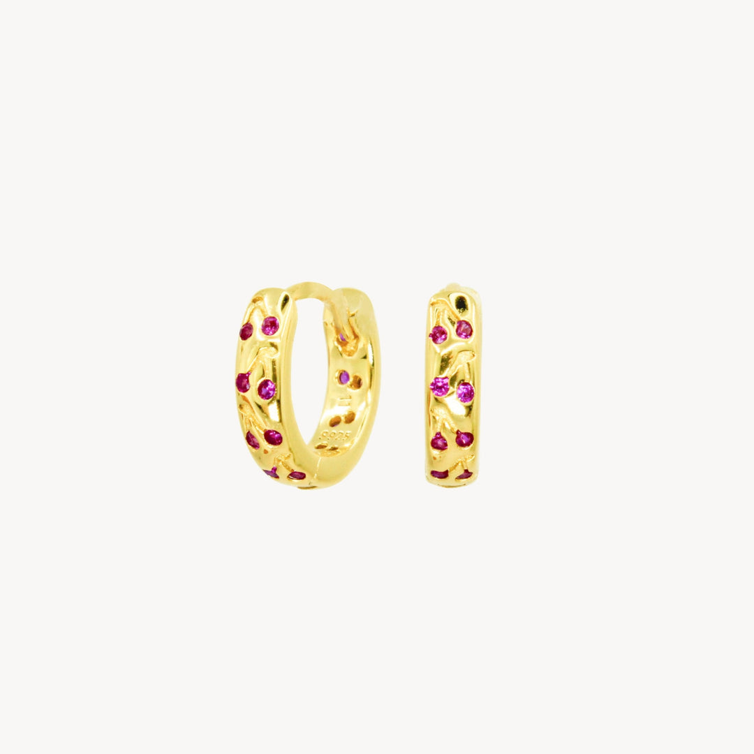 Crystal Cherry Huggie Hoops - Lucky Eleven Jewellery