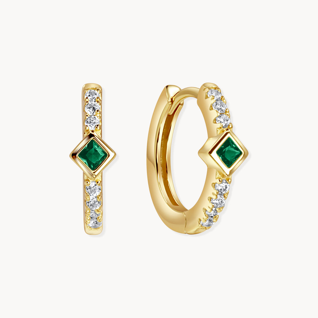 Aura Huggie Hoops Silver/Green - Lucky Eleven Jewellery