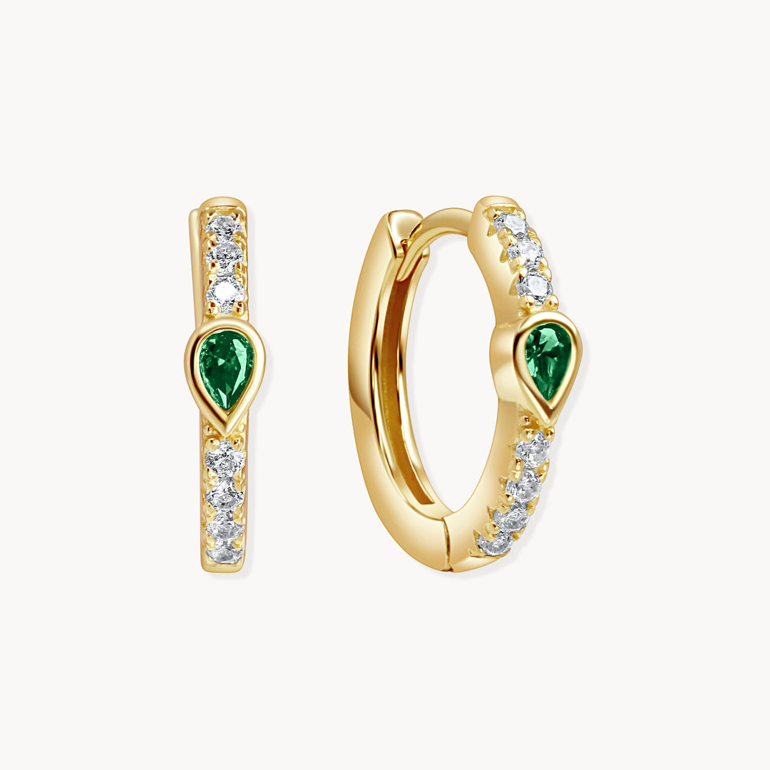 Gaia Huggie Hoops Gold/Green - Lucky Eleven Jewellery