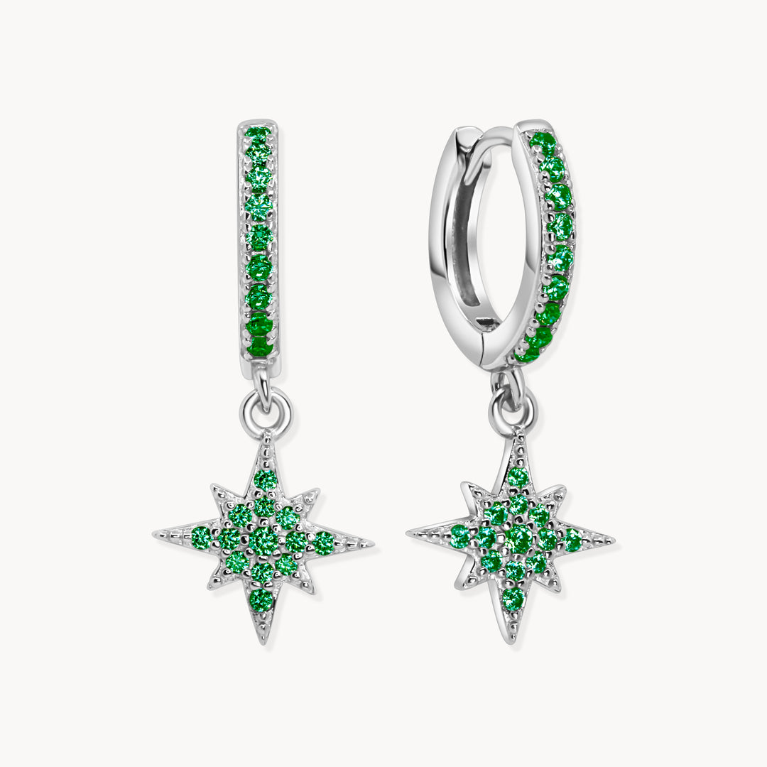 Lucky Star Huggie Hoops - Green