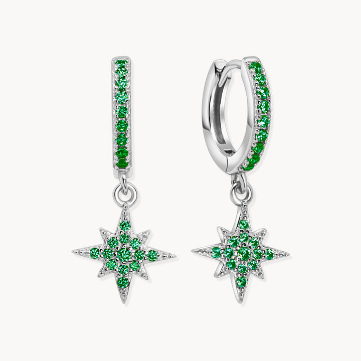 Lucky Star Huggie Hoops - Green