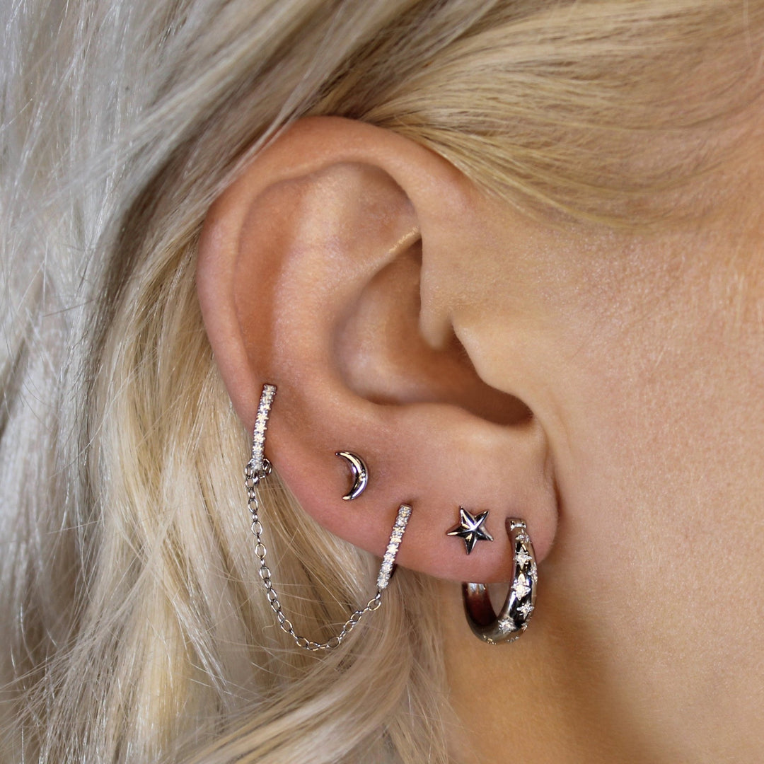 Chained Pavé Huggie Hoops - Lucky Eleven Jewellery