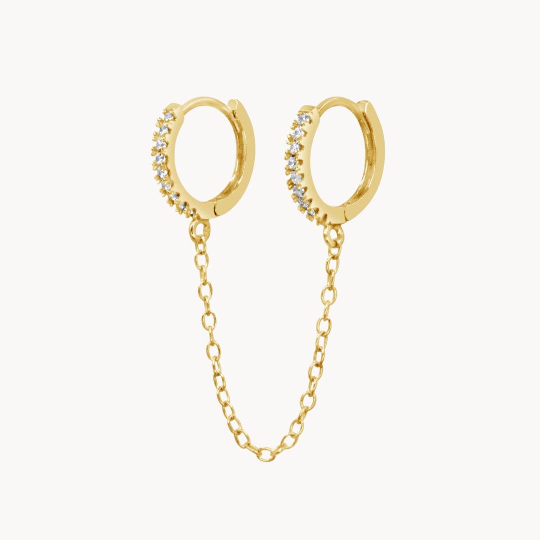 Chained Pavé Huggie Hoops - Lucky Eleven Jewellery