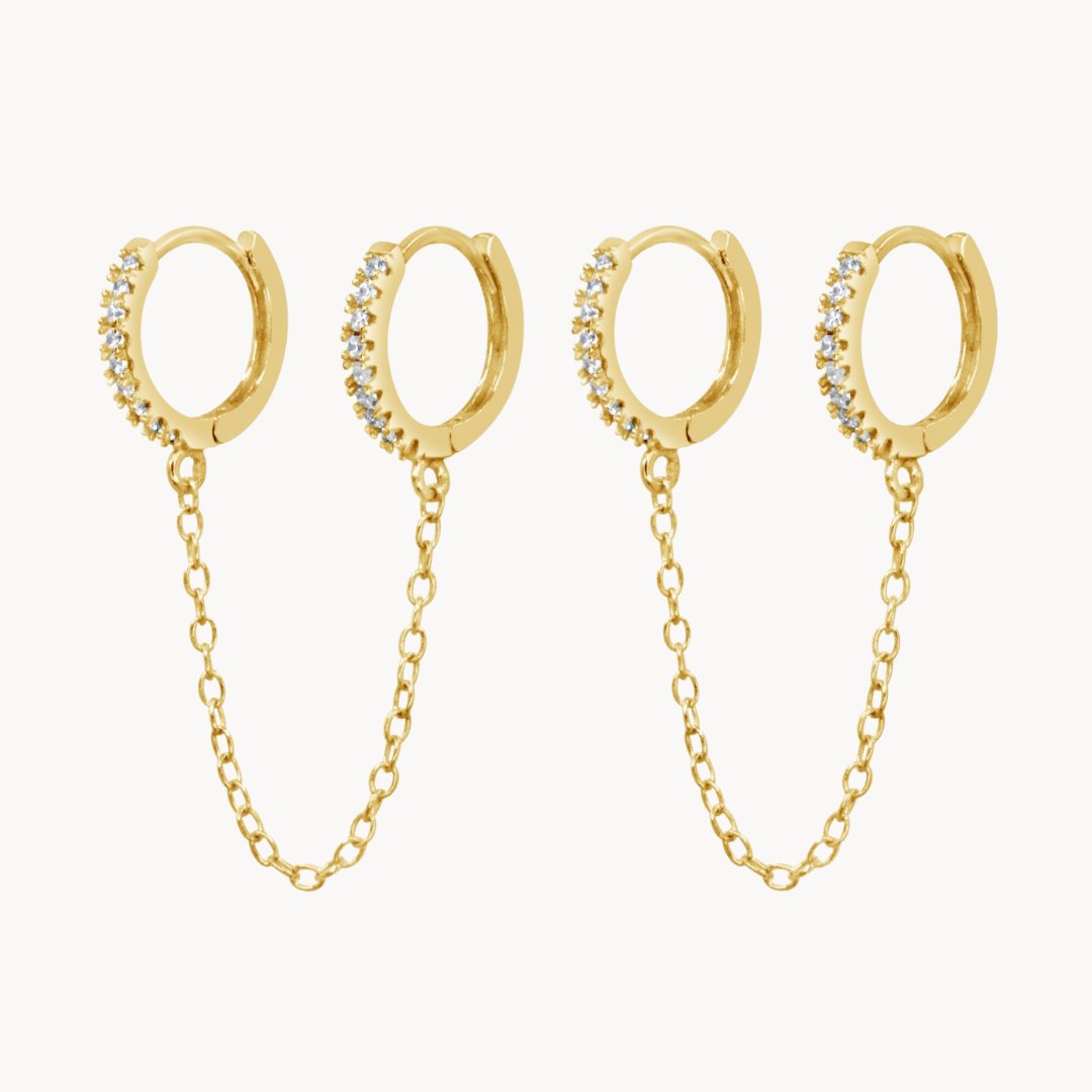 Chained Pavé Huggie Hoops - Lucky Eleven Jewellery