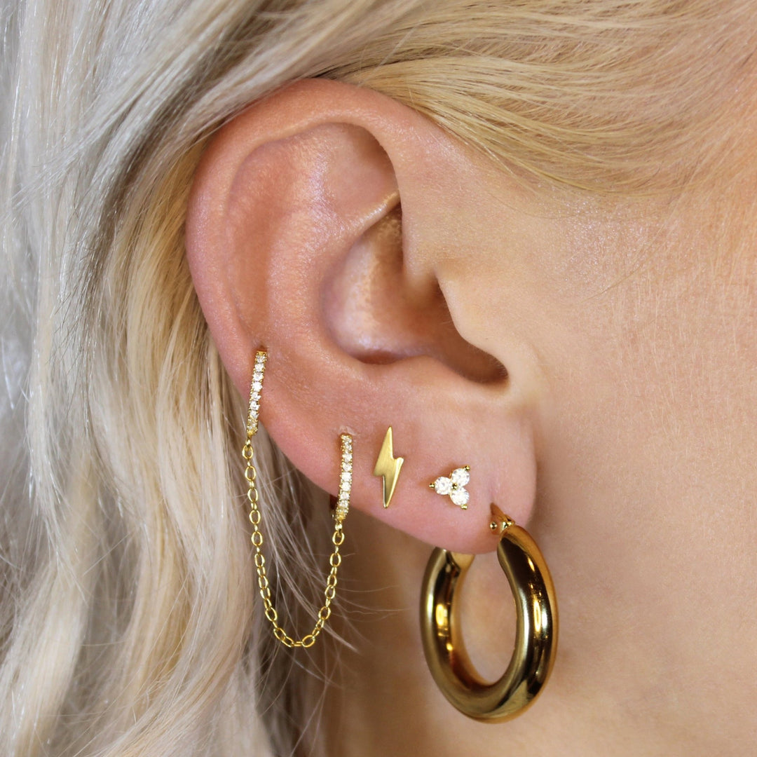 Chained Pavé Huggie Hoops - Lucky Eleven Jewellery