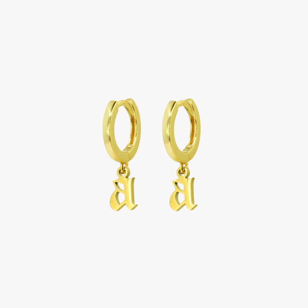 Gothic Initial Hoop Earrings - Lucky Eleven Jewellery