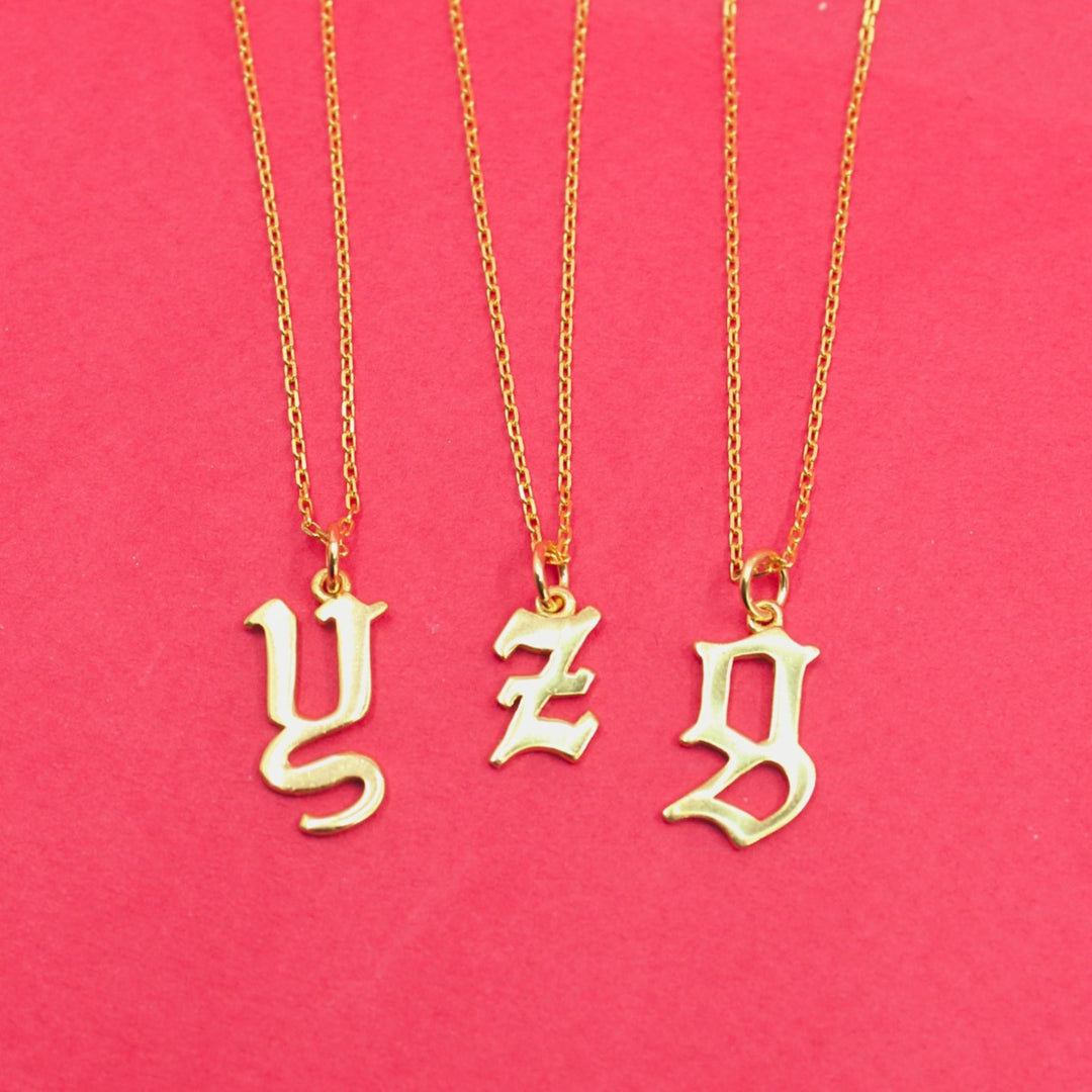 Gothic Initial Necklace - Lucky Eleven Jewellery