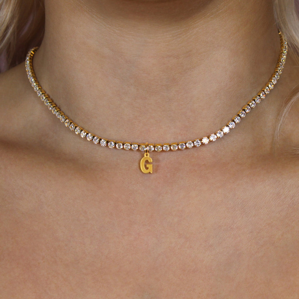 Minimal Initial Tennis Chain Choker - Lucky Eleven Jewellery