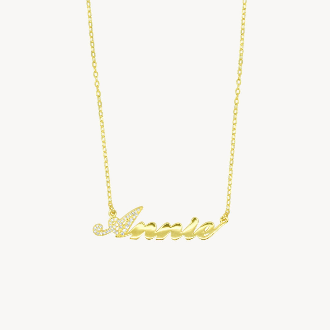 Pavé Letter Script Nameplate Necklace - Lucky Eleven Jewellery