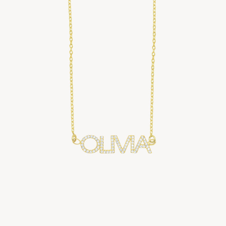 Pavé Block Name Necklace - Lucky Eleven Jewellery