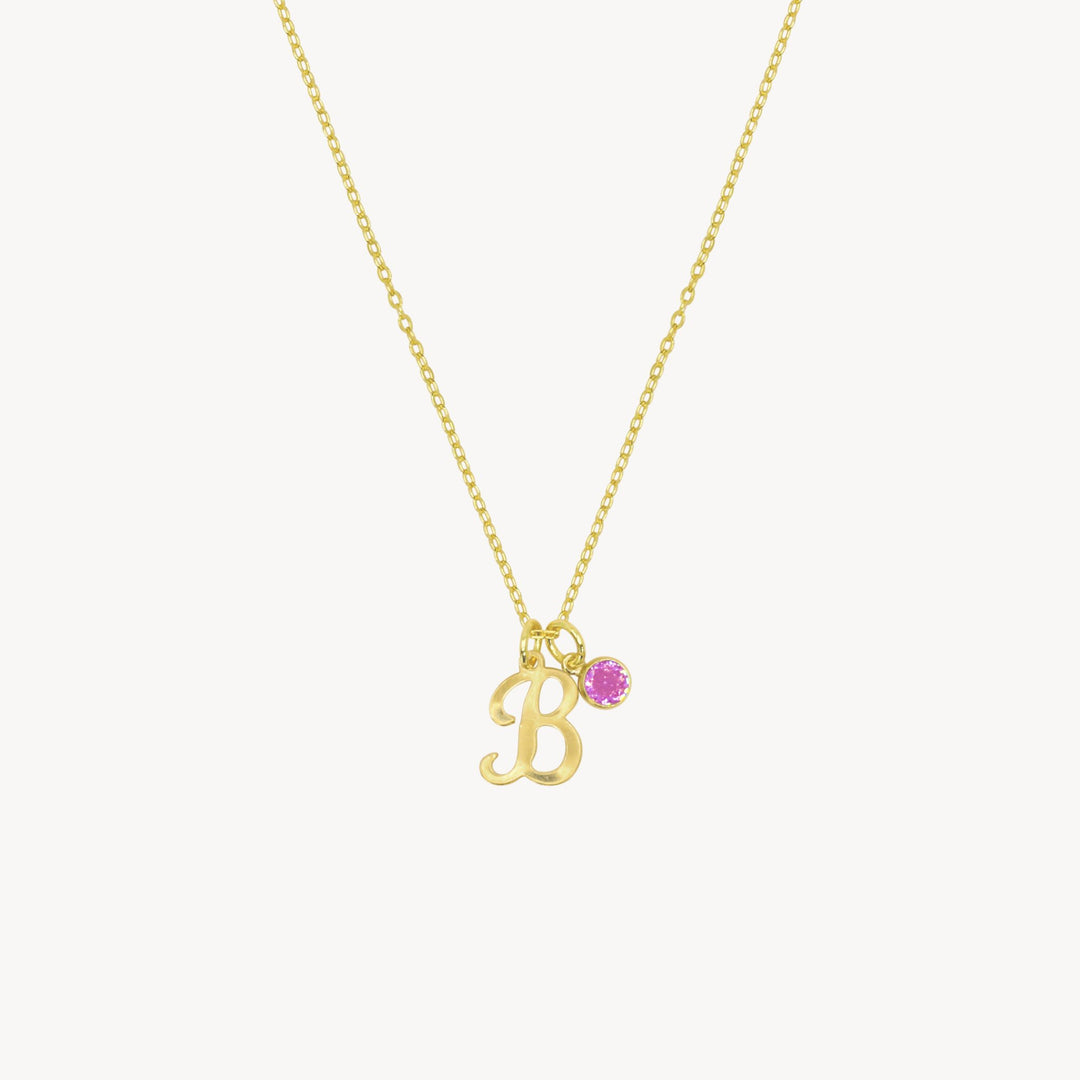 Script Initial Birthstone Charm Necklace - Lucky Eleven Jewellery