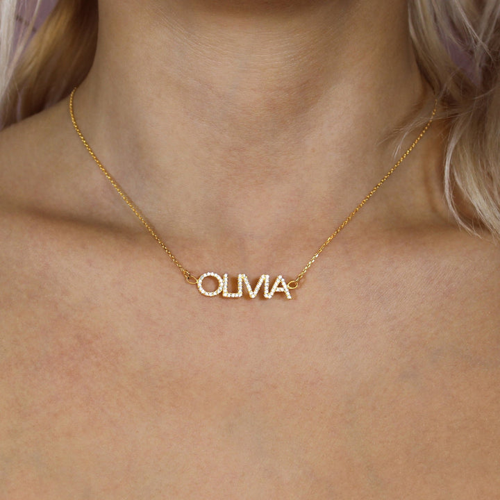 Pavé Block Name Necklace - Lucky Eleven Jewellery